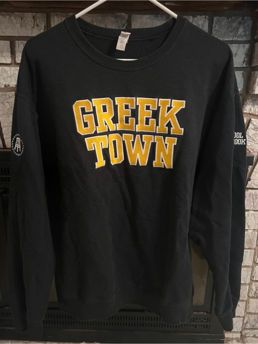 Greek Town Black Crewneck Sweatshirt with Gold Appliqué
